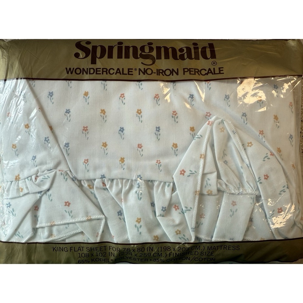 SPRINGMAID Wondercale Field Flower Flat Sheet Ruffle Vintage NIP Kodel King